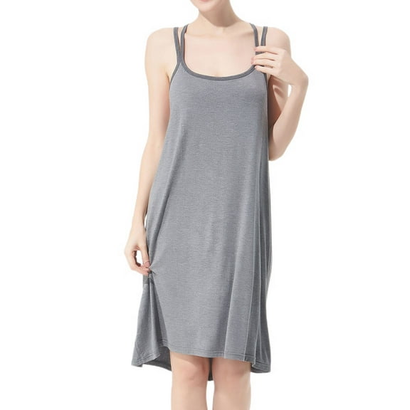 Homgro Women's Plus Size Nightgown Cotton Sleeveless Sleep Dress Knee Length Strappy Criss Cross Back Backless Pajama Shirt Summer Soft Stretch Flowy Midi Cami Sleepwear Dark Grey 4X-Large