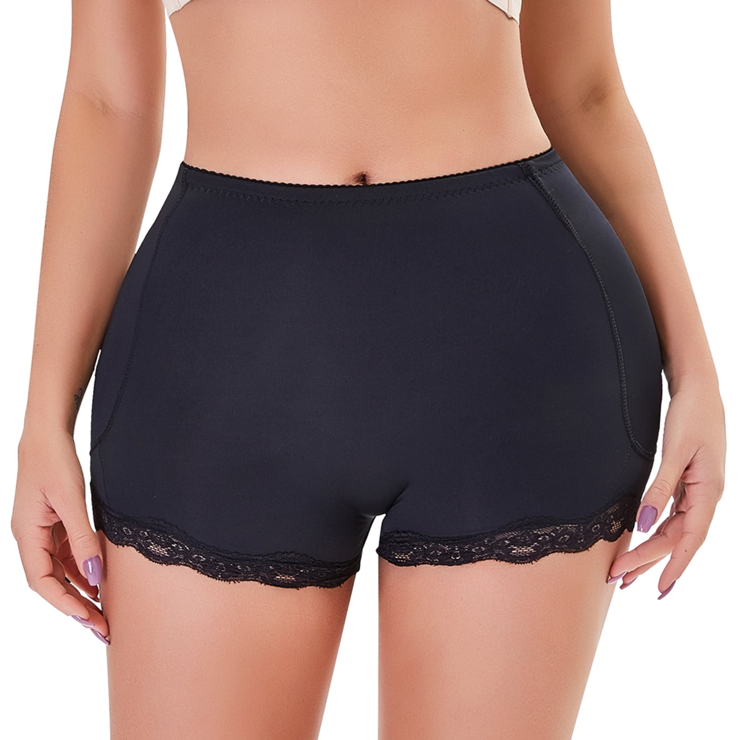 Homgro Women's Plus Size Removable Butt Pads Lace Booty Lifting Hip Dip  Shapewear Shorts Thigh Butt Lifter Hip Enhancer Underwear Black 4X-Large 