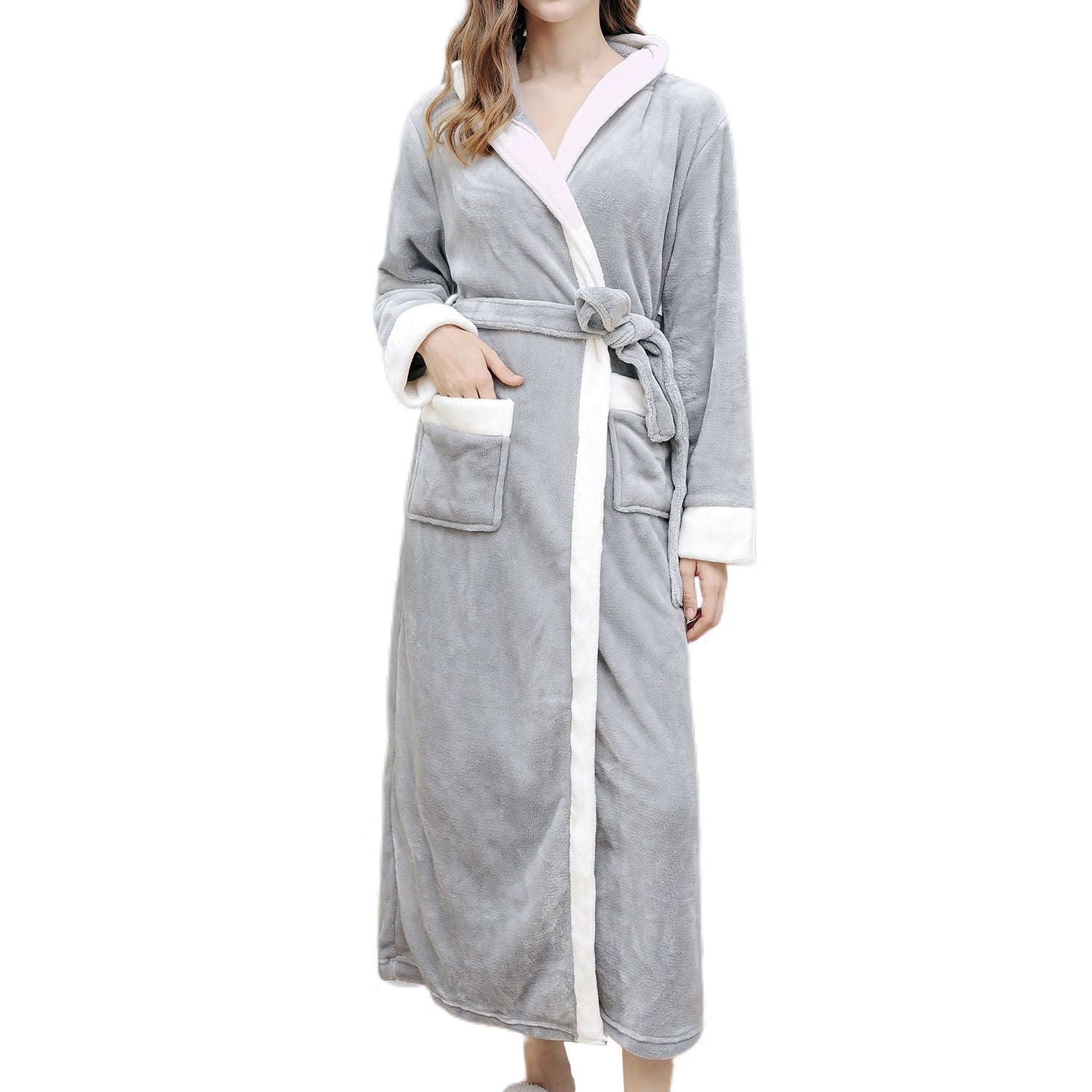 DAZY Women's Solid Color Plush Hooded Bathrobe