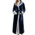 thumbnail image 1 of Defitshape Women's Plush Full Length Robe with Hood Ladies Soft Long Fluffy Hooded Bathrobe Winter Fuzzy Fleece House Coat Maternity SPA Hotel Hot Tub Bath Warm Kimono Pockets Navy X-Large, 1 of 4
