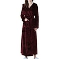 thumbnail image 1 of Defitshape Women's Plush Robe with Hood Ladies Soft Long Fluffy Bathrobe Hooded Winter Warm Fuzzy Fleece Full Length House Coat Maternity SPA Hotel Hot Tub Bath Kimono Robes Pockets Burgundy X-Large, 1 of 3