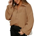 thumbnail image 1 of Homgro Women's Quarter-zip Pullover Sweater Long Sleeve Zip Up Winter Warm Tops Khaki Small, 1 of 5