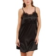 thumbnail image 1 of Defitshape Women's Satin Chemise Nightgown Summer Cami Full Slip V Neck Soft Padded Lace Short Sleeveless Sleepwear Black 12, 1 of 4