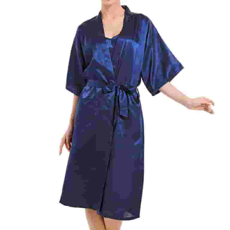 Defitshape Women's Satin Kimono Robe Short Sleeve V Neck Bath Robe