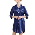 thumbnail image 1 of Defitshape Women's Satin Nightgown Soft Button Down Pajamas Dress Summer Lightweight Holiday Button 3/4 Sleeve Loose Sleepwear Dark Blue Small, 1 of 4