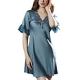 thumbnail image 1 of Homgro Women's Satin Nightgown Soft Sexy Short Pajama Dress Short Sleeve Silk Sleep Shirt V Neck Lace Nightshirt Fall Vintage Slim Fit Lightweight Sleepwear Green Teal Blue 6, 1 of 1