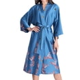 thumbnail image 1 of Defitshape Women's Satin Robe Soft Lightweight Printed Short Kimono Summer Midi Short Sleeve V Neck Belted Knee Length Wedding Bridal Bathrobe Royal Blue X-Large, 1 of 4