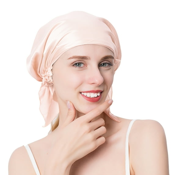 Defitshape Women's Silk Hair Bonnet Summer Female Knotted Nightcap Silky Spa Sleeping Home Sleep Bonnet Peach One Size