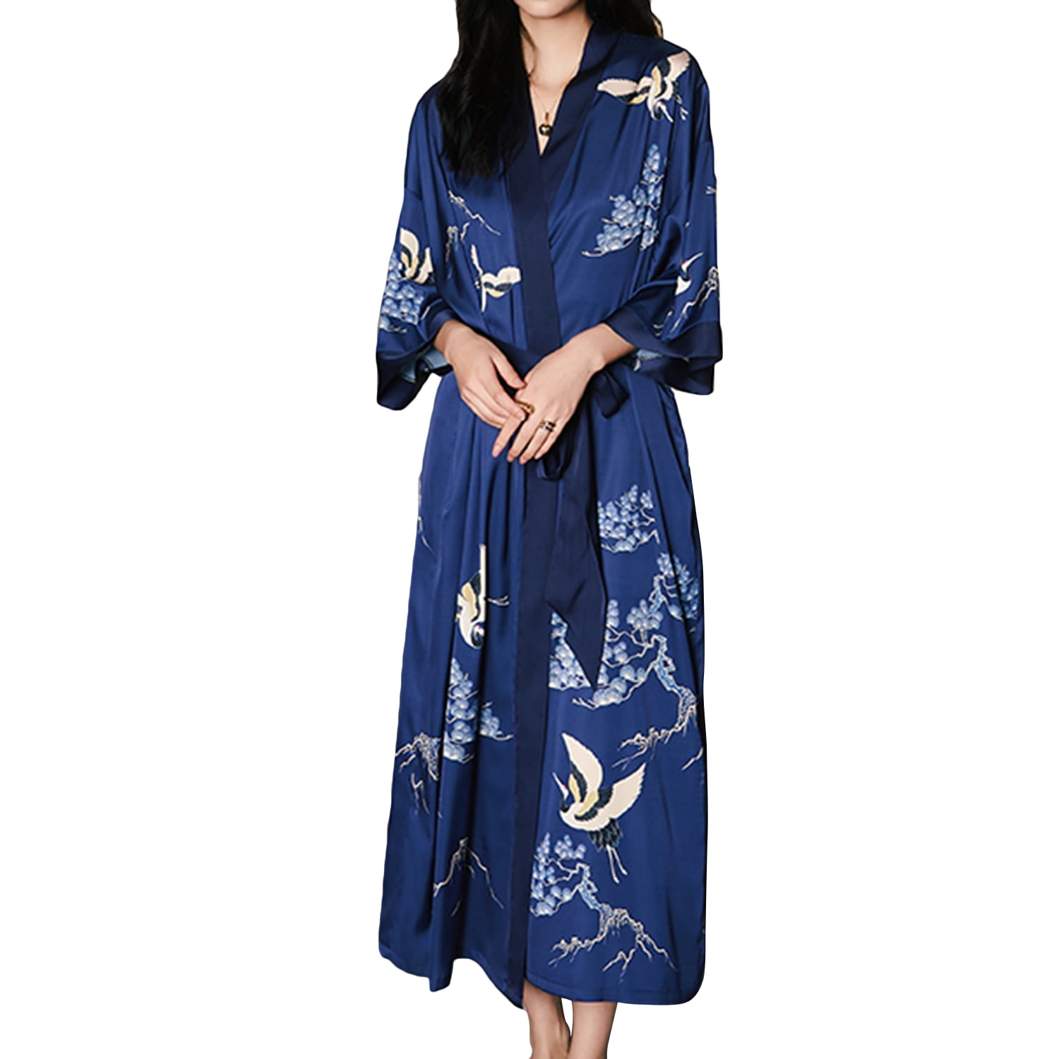 Homgro Women's Silk Japanese Robe Summer Bathrobe Floral Luxury Maternity Satin Sleepwear Soft