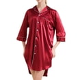 thumbnail image 1 of Defitshape Women's Silk Nightgown Satin Brides Night Shirt Soft Button Up Sleep Shirt Dress Sleepwear Short Collared 3/4 Sleeve Pj Bridesmaid Nightshirt Summer Housecoat Red Medium, 1 of 5