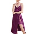 thumbnail image 1 of Defitshape Women's Silk Nightgown Summer Chemise Knotted Lace Satin Pajama Dress Drape Neck Backless High Slit Knee Length Sleep Dress Spaghetti Straps Lingerie Flounce Flowy Purple Medium, 1 of 5