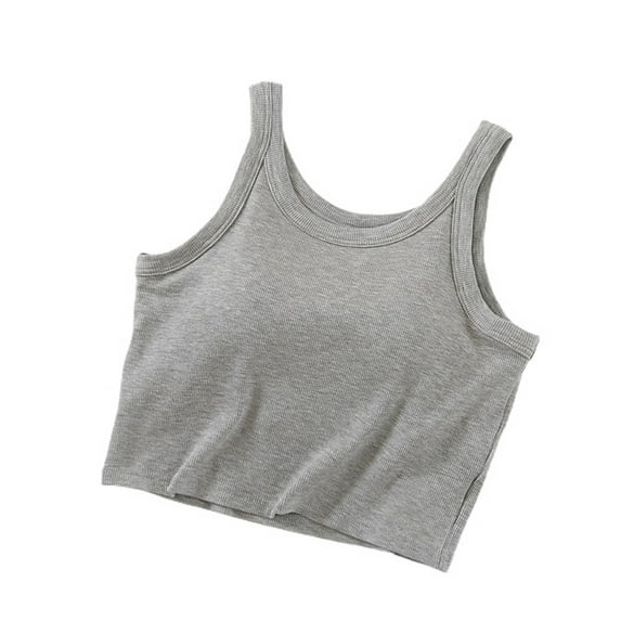 Defitshape Women's Sleeveless Tank Tops Soft Top Padded Racerback Bra Workout Racer Back Casual Summer Grey Small