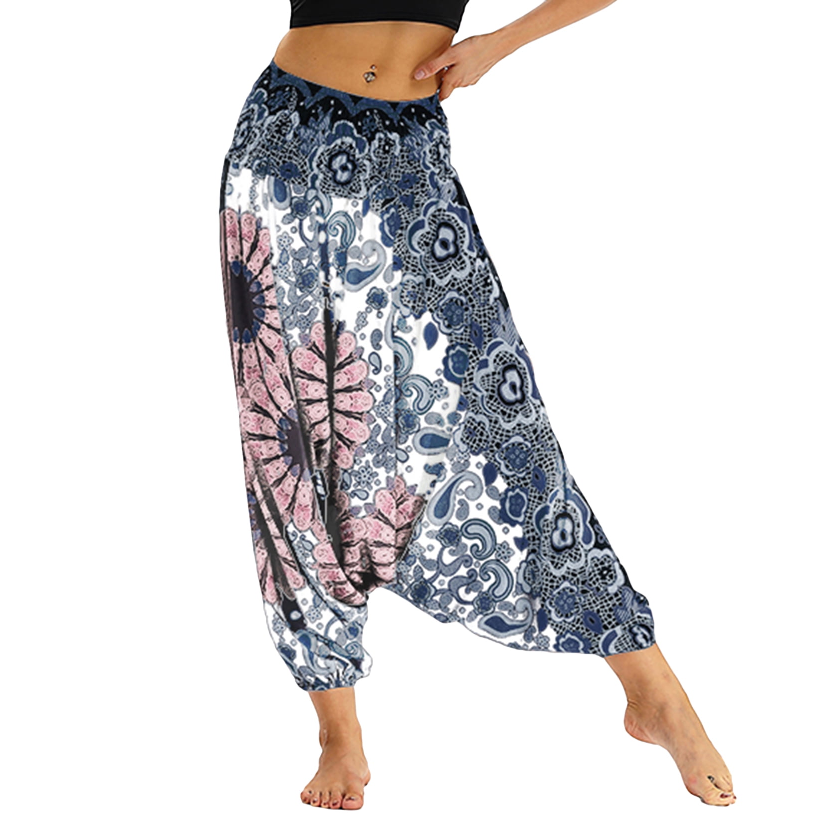 Women's Elephant Hippie Boho Yoga Harem Pants with Elastic Waist and Pockets