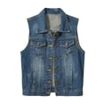 thumbnail image 1 of Homgro Women's Soft Denim Vest Tank Top Sleeveless Pocket Vest Denim Cotton Raw Hem Lightweight Regular Fit Comfy Outerwear 2 Blue Large, 1 of 1