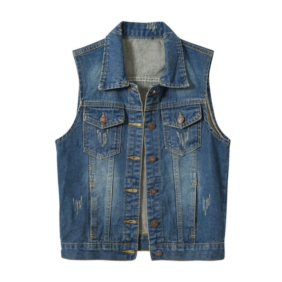 Homgro Women's Soft Denim Vest Tank Top Sleeveless Pocket Vest Denim Cotton Raw Hem Lightweight Regular Fit Comfy Outerwear 2 Blue Large