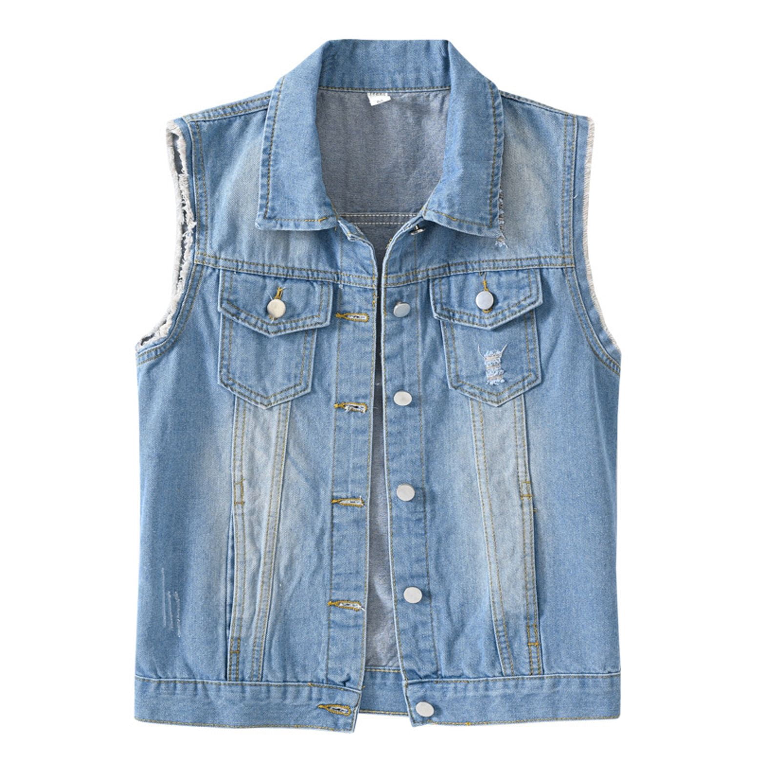 Women's Soft Denim Vest Tank Top – Sleeveless Raw Hem, Button Front, Regular Fit (Size M/Small)