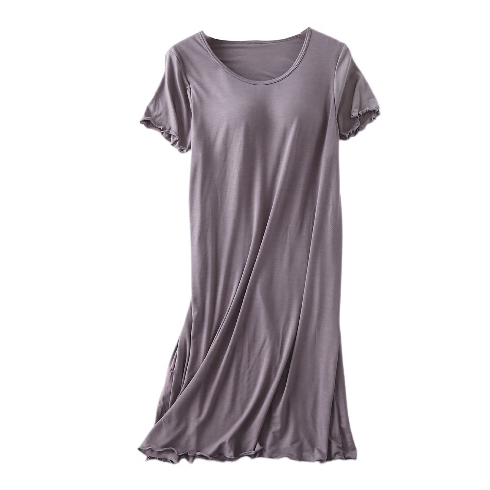 Defitshape Women's Soft Nightgown Frilly Short Sleeve Comfy Midi ...