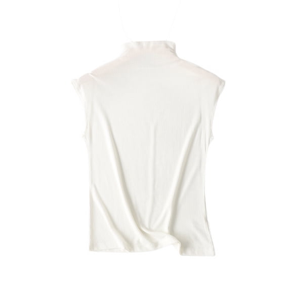 Defitshape Women's Soft Top Crop Tank Top Knit Work Casual Summer Sleeveless Mock Neck Fall Slimming Basic Blouse Beige Large