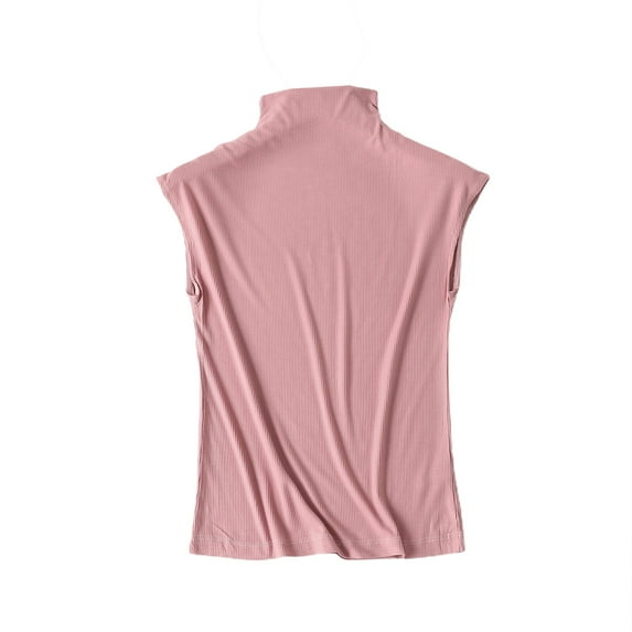 Defitshape Women's Soft Top Crop Tank Top Knit Work Casual Summer Sleeveless Mock Neck Fall Slimming Basic Blouse Pink Medium
