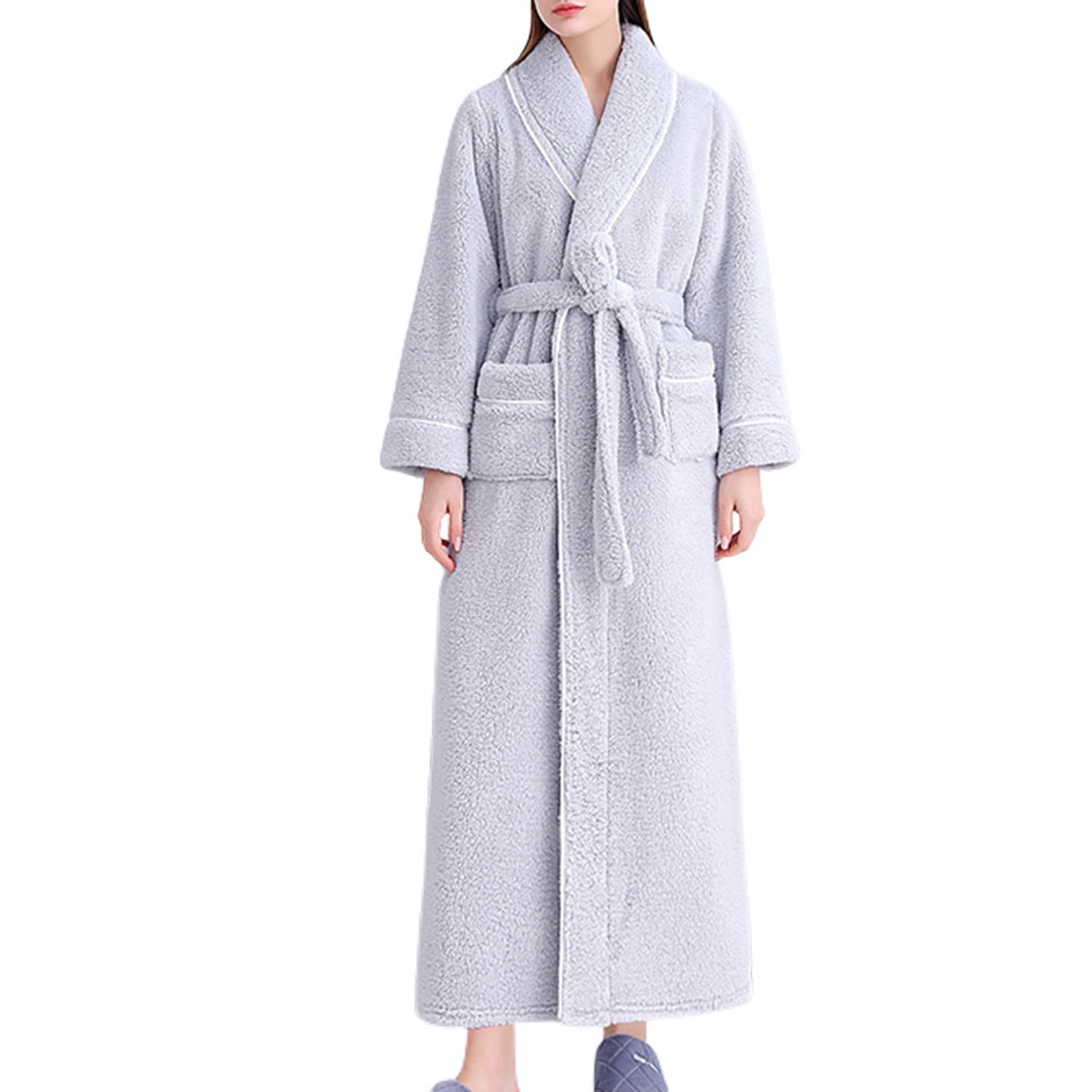 Homgro Women's Terry Cloth Robe Winter Cozy Long Sleeve V Neck Shawl