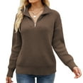 thumbnail image 1 of Homgro Women's V Neck Pullover Sweater Ladies Casual Mock Neck Quarter Zip Up Knit Sweater Winter Warm Thermal Zipper Knitted Long Sleeve Loose Fit Pullovers Knitwear Coffee Small, 1 of 3
