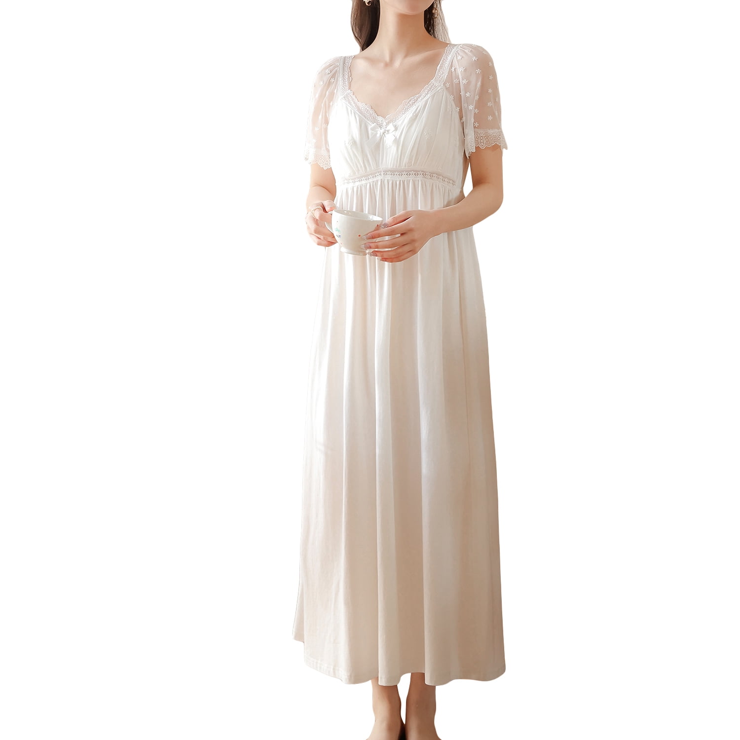 Homgro Women's Cotton Victorian Nightgown Ladies Soft Midi Short