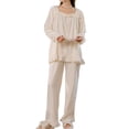 thumbnail image 1 of Defitshape Women's Victorian Pajama Set Ruffled Pant Crew Neck 100 Cotton Long Sleeve Pj Sleepwear Style6 14, 1 of 5
