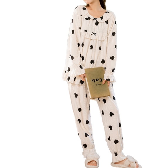 Defitshape Women's Victorian Pajama Set Ruffled Pant Crew Neck 100 Cotton Long Sleeve Pj Sleepwear Style8 12
