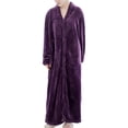 thumbnail image 1 of Homgro Women's Winter Long Plush Robe Ladies Full Length Quilted Fuzzy Fleece Bathrobe Warm Thermal Long Sleeve V Neck Full Zip Up Zipper Comfy Bath Maternity Housecoat Pocket Purple Medium-Large, 1 of 5