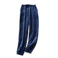 thumbnail image 1 of Defitshape Women's Winter Pajamas Pants Pjs Soft Fitted Spring Pocket Mid Rise Belted Closed Bottom Navy 14, 1 of 1