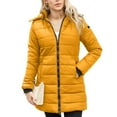thumbnail image 1 of Defitshape Women's Winter Quilted Jacket Fall Outerwear Long Thick Long Sleeve Casual Zipper Above Knee Length Yellow Medium, 1 of 4