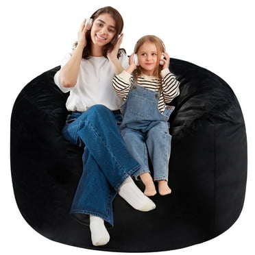 HOMGUAVA Large Bean Bag Chair with Memory Foam Filled, Stuffed Beanbag Chair Soft Sofa with Dutch Velvet Cover, 3FT, Black
