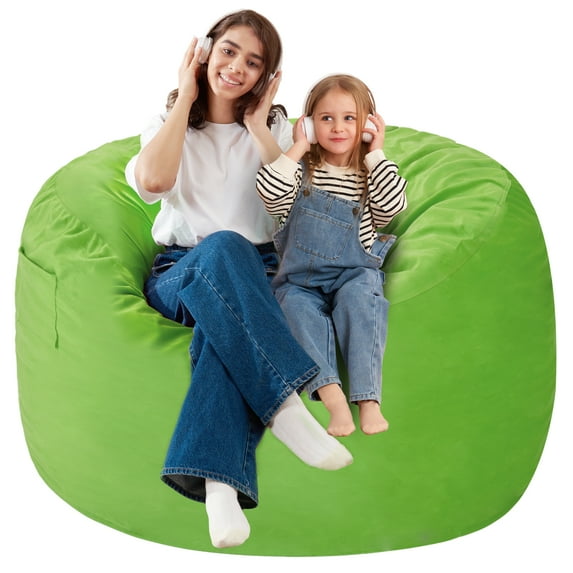 Homguava 3' Bean Bag Chair with Memory Foam Filled, Stuffed Bean Bag Sofa with Dutch Velvet Cover, Lime