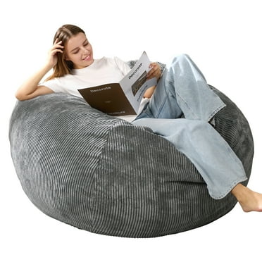 HOMGUAVA Teardrop Bean Bag Chair with Memory Foam Filled, Compact Beanbag Chairs with Corduroy Cover, Gray