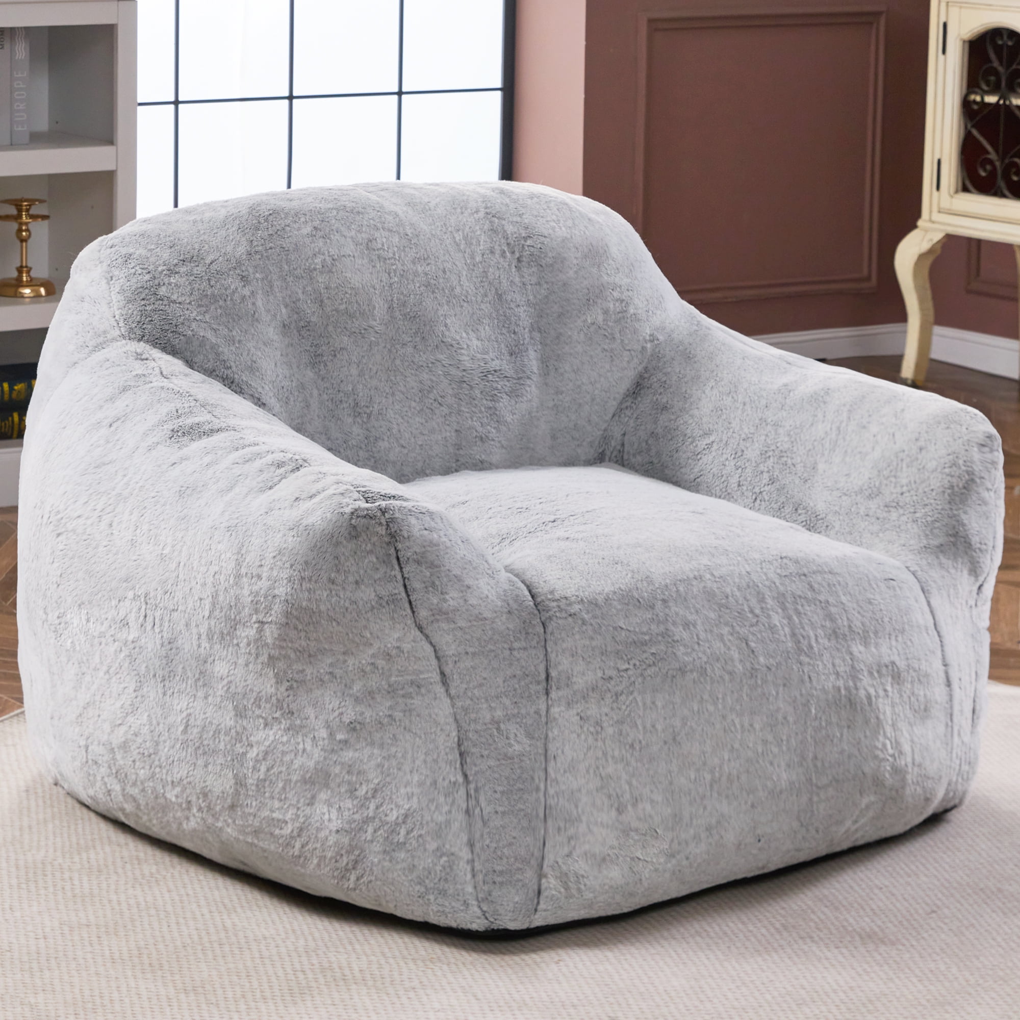 HOMGUAVA Bean Bag Chair for Adults Oversized Bean Bag Couch Sofa with Wide Armrests Soft Removable Cover Light Gray