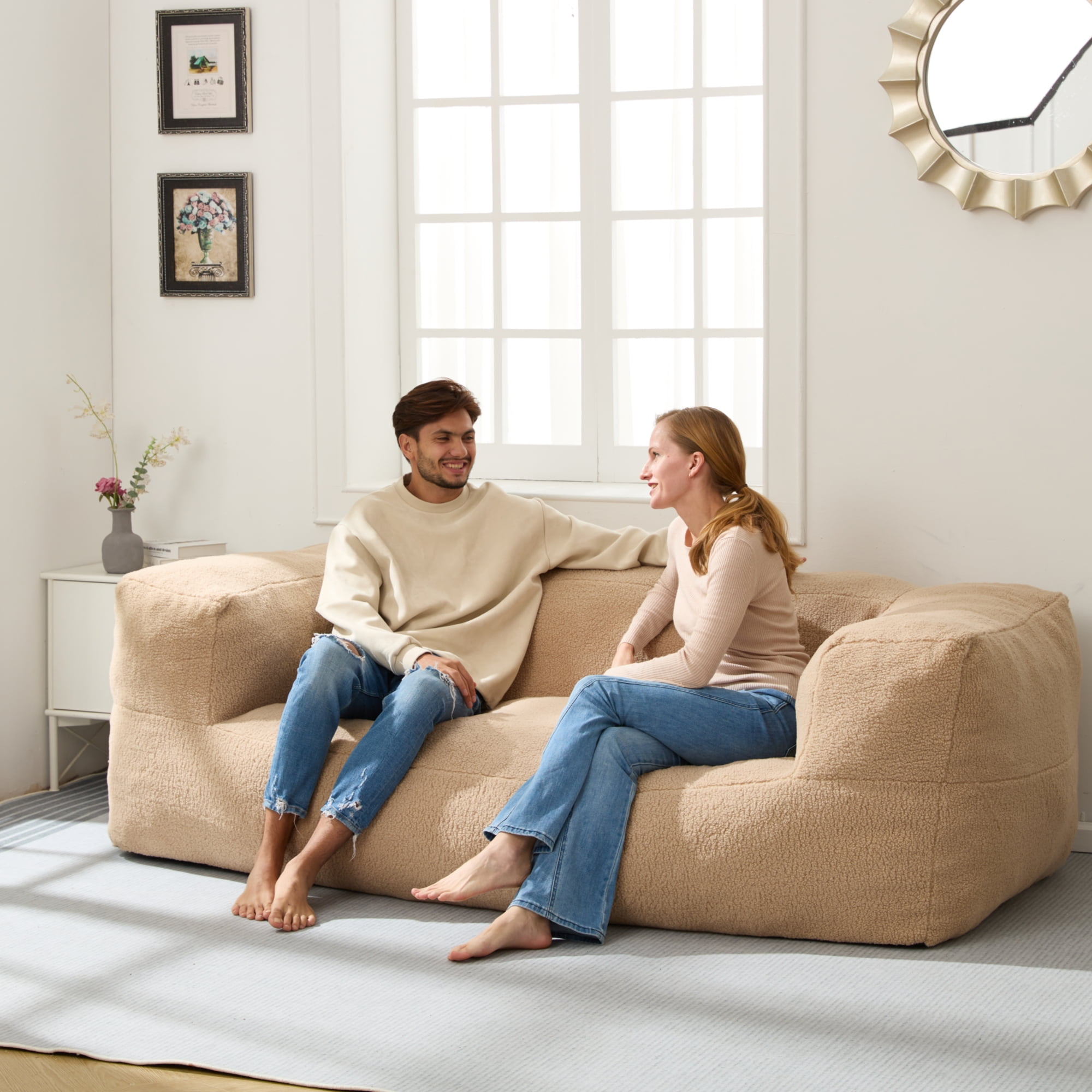 HOMGUAVA Oversized Bean Bag Chair for Adults Teens Giant Large Loveseat Bean Bag Chair Couch Cozy Bedroom Comfy Chair Puffy Lazy Sofa with Soft Plush Sherpa Teddy Cover Khaki Walmart