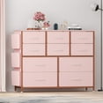 thumbnail image 1 of Homhougo—10 Drawer Dresser Chest of Drawers for Bedroom Living Room, Fabric Storage Organizer With Wood Top, Side Pockets & Hooks for Entryway, Hallway, Closet, Nursery, for Women Girls, Pink, 1 of 7