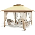 thumbnail image 1 of Homhougo 12'x12' Gazebo Outdoor Pop up Canopy Tent with Curtains and 144 Square Shelter for Patio,Backyard Party, with Mosquito Netting, 2-Tiered Vented Top (Beige), 1 of 7