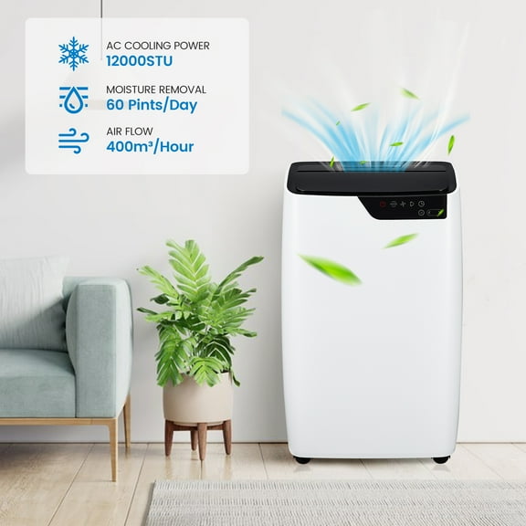 Homhougo 12000 BTU Portable Air Conditioner 3 in 1 Quiet AC Unit with Remote Control, Built-in Dehumidifier, Fan, Auto, Sleep Modes, Cools Room up to 550 sq. ft, Exhaust Hose & Window Kit, 24H Timer