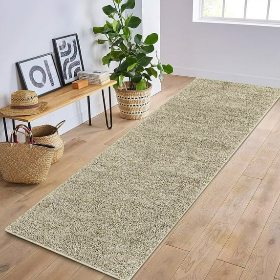 Homhougo—2' x 8' Hallway Runner Rug Modern Solid Shag Rug Luxury Indoor Bedsides Rugs High Pile Fluffy Carpet Floor Cover for Kitchen, Taupe