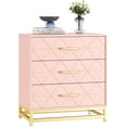 thumbnail image 1 of Homhougo 3 Drawer Dresser Wooden Bedside Storage Bedroom Triple Dresser Bedside Dresser for Storage Modern Dresser with Gold Handles Pink, 1 of 9