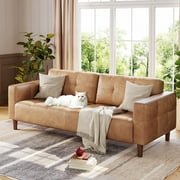 Homhougo 3 مقاعد أريكة الأريكة، 83 واسعة فو الجلود أريكة الأريكة مع وسادة الربيع، أريكة الحديثة مع مقاعد عميقة و 2 وسادة الظهر القابلة للإزالة، لغرفة المعيشة، غرفة نوم، شقة، مكتب، براون