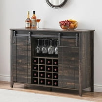 Homhougo 47" Coffee Bar Cabinet w/16 Wine & Glass Rack, Storage Shelves Farmhouse Wine Bar Sideboard w/Sliding Barn Door Large Rustic Buffet Sideboard Storage Shelf for Dining Room, Dark Rustic Oak