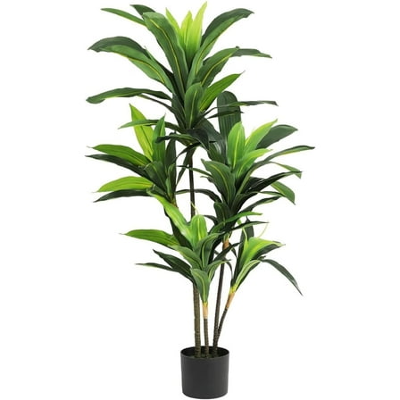 Homhougo 4ft Artificial Dracaena Plant, Decorative Fake Tree in Pot with Trunks and Realistic Leaves for House Bedroom Office Garden Store Decoration