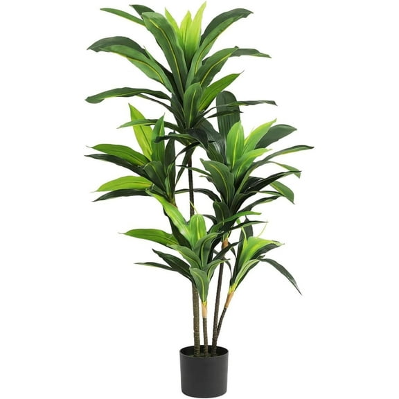 Homhougo 4ft Artificial Dracaena Plant, Decorative Fake Tree in Pot with Trunks and Realistic Leaves for House Bedroom Office Garden Store Decoration