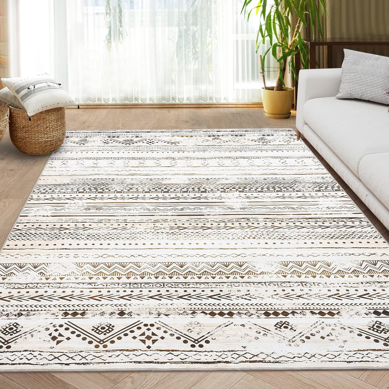 Homhougo 4x6 Machine Washable Geometric Area Rug, Soft Low Pile Non ...