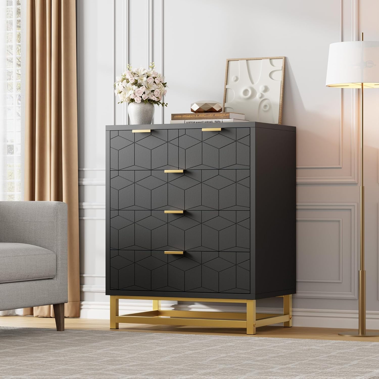 Homhougo 5-Drawer Black Dresser with Metal Base for Bedroom & Living Room -  Walmart.com