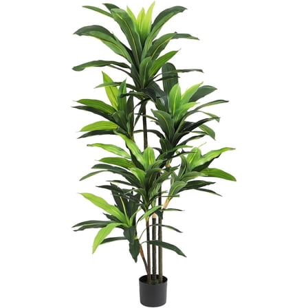 Homhougo 5ft Artificial Dracaena Plant, Decorative Fake Tree in Pot with Trunks and Realistic Leaves for House Bedroom Office Garden Store Decoration