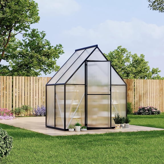 Homhougo 6'x4' Aluminum-Framed Polycarbonate Greenhouse, Heavy Duty Polycarbonate Greenhouse with Quick Setup Structure and Roof Vent, Large Enhanced Aluminum Green House Kit for Outdoors