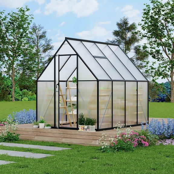 Homhougo 6'x7' Aluminum-Framed Polycarbonate Greenhouse, Heavy Duty Polycarbonate Greenhouse with Quick Setup Structure and Roof Vent, Large Enhanced Aluminum GreenhouseKit for Outdoors